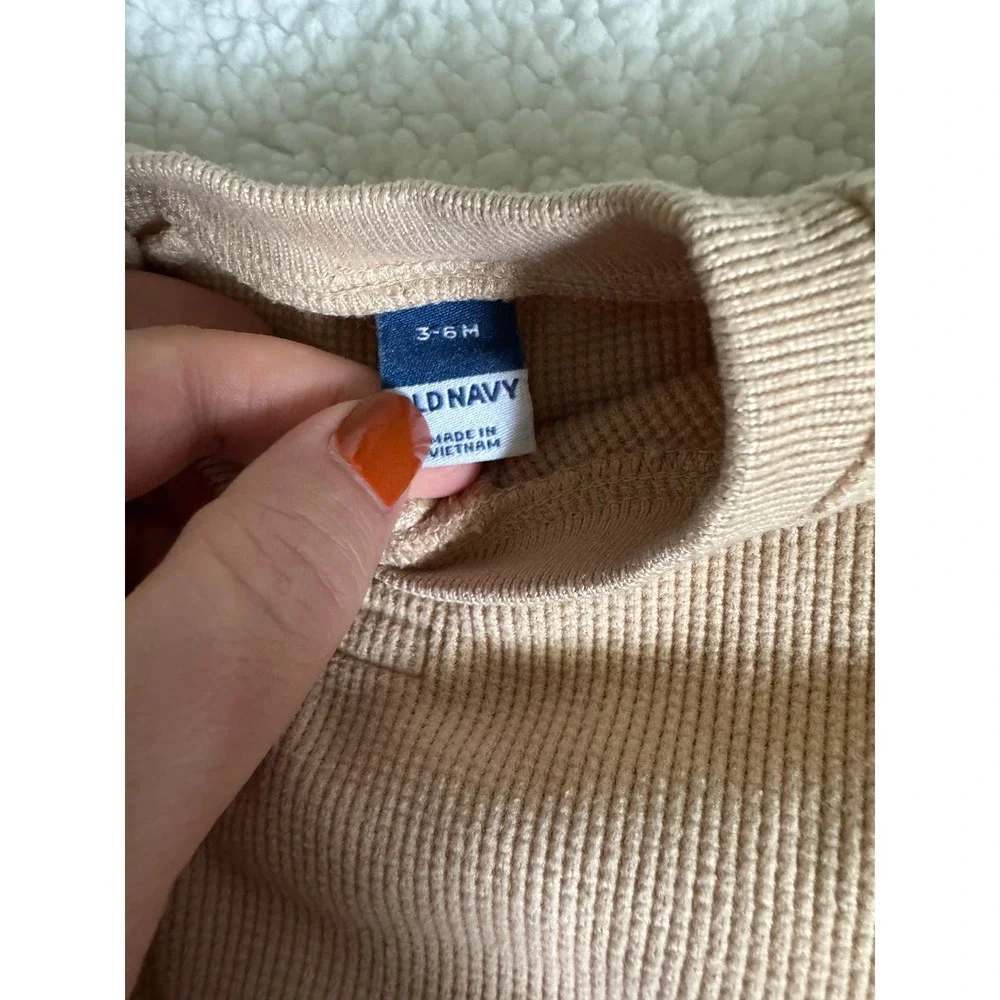 Old Navy Waffle Knit Set Kids 3-6M Tan Excellent Henley Thermal Joggers